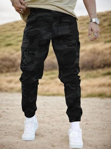 Men’s Camo Cargo Joggers Casual Tactical Pants with Multi Pockets Stretch Drawstring Waist Tapered Leg Trousers for Outdoor in Saudi Arabia