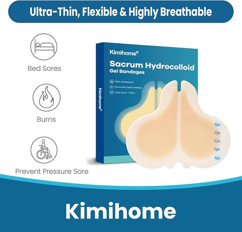 Kimihome ضمادة غرواني مائي عجزي مقاس 5 سم × 18 سم، وسادة حدود ذاتية اللصق، مقاومة للماء وماصة للعناية بقرحة الضغط، 8 عبوات in Kuwait