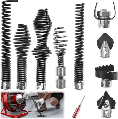 10 قطع من ملحقات مثقاب الثعبان، متوافقة مع K-400، C-4، C-6، C-7، C-8، C-9، مجموعة أدوات تقطيع أوجيه الصرف لرؤوس كابل ثعبان الصرف مقاس 5/8 بوصة، تتضمن 4 قواطع و5 حلزونات in Kuwait
