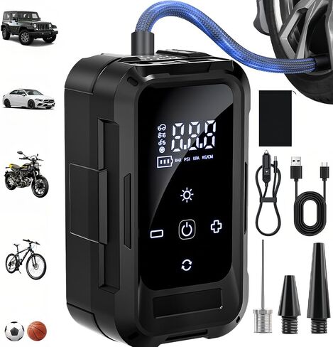 منفاخ إطارات KEPEAK ضاغط هواء محمول - مضخة هواء لإطارات السيارات، مضخة دراجة كهربائية 150 رطل لكل بوصة مربعة، منفاخ إطارات لاسلكي، إيقاف تلقائي، مضخة إطارات للسيارة والدراجة والدراجة النارية والكرة in Kuwait