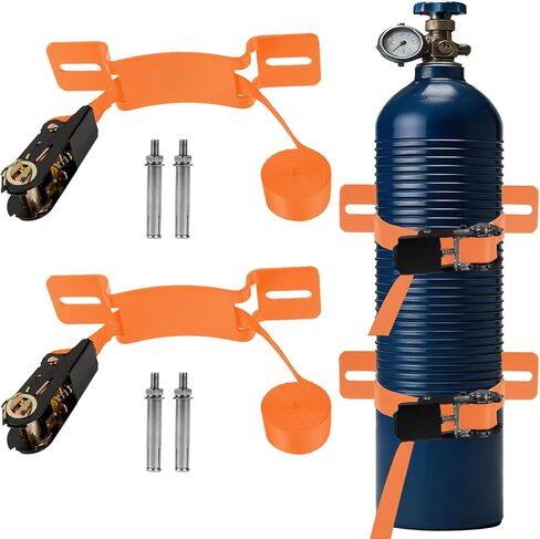 2PCS Propane Tank Holder & Mount， Secure Ratchet Strap Design， Steel Wall-Mounted Bracket for Oxygen, Nitrogen, & Expansion Tanks， for mounting Various Gas cylinders (Black) in Saudi Arabia