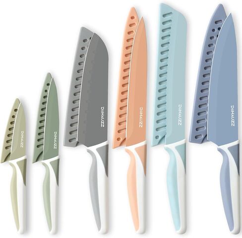 Knife Set, 12 Pieces Kitchen Knives Set with Healthy Non-Stick Coating, Dishwasher Safe Anti-Rust Stainless Steel Knives with 6 Blade Guards, Ergonomic Handles, Ideal Gift Set in Saudi Arabia