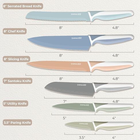 Knife Set, 12 Pieces Kitchen Knives Set with Healthy Non-Stick Coating, Dishwasher Safe Anti-Rust Stainless Steel Knives with 6 Blade Guards, Ergonomic Handles, Ideal Gift Set in Saudi Arabia