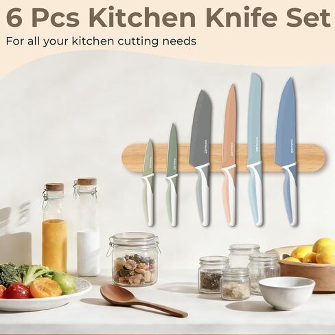 Knife Set, 12 Pieces Kitchen Knives Set with Healthy Non-Stick Coating, Dishwasher Safe Anti-Rust Stainless Steel Knives with 6 Blade Guards, Ergonomic Handles, Ideal Gift Set in Saudi Arabia