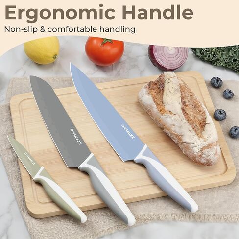 Knife Set, 12 Pieces Kitchen Knives Set with Healthy Non-Stick Coating, Dishwasher Safe Anti-Rust Stainless Steel Knives with 6 Blade Guards, Ergonomic Handles, Ideal Gift Set in Saudi Arabia