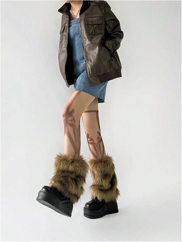Milumia Women's Faux Fur Leg Warmers Y2K Rave Vintage 80s Fuzzy Short Cuff Covers in Saudi Arabia
