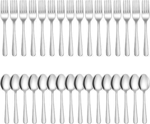 24-Piece Forks and Spoons Silverware Set,Spoons and Forks Food Grade Stainless Steel Flatware Cutlery Set for Home,Kitchen and Restaurant,Mirror Polished & Dishwasher Safe in Saudi Arabia