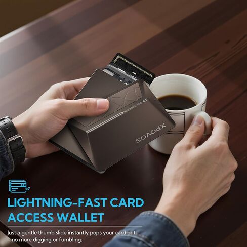 Metal Wallet for Men - Slim Mens Wallet with Money Clip Slide to Pop-up Minimalistic RFID Wallet Credit Card Holder for Men with Gift Box in Saudi Arabia