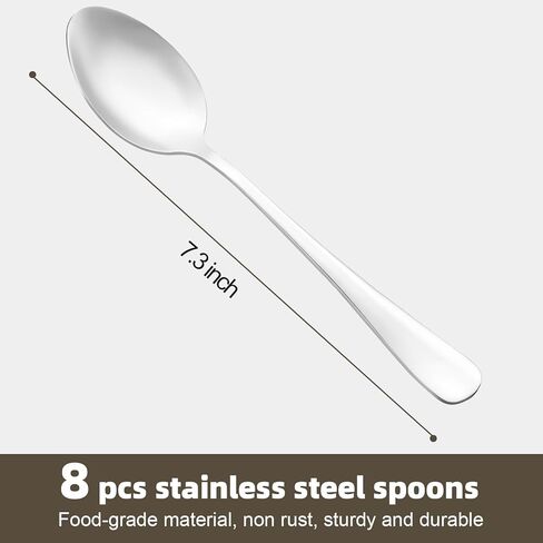 8 Pcs Dinner Spoons Set, Food Grade Stainless Steel Spoons Silverware, Durable Metal spoon, Dessert Spoon, Tablespoons for Home, Kitchen or Restaurant, Mirror Polished, Dishwasher Safe, 7.3 Inches in Saudi Arabia