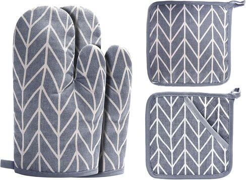 WinChange Oven Mitts and Potholders BBQ Gloves-Oven Mitts and Pot Holders Sets with Recycled Cotton Infill Silicone Non-Slip Cooking Gloves for Cooking Baking Grilling (4-Piece Set,Grey) in Saudi Arabia