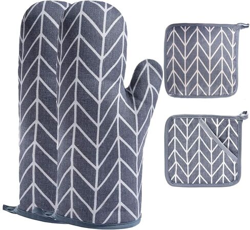 WinChange Oven Mitts and Potholders BBQ Gloves-Oven Mitts and Pot Holders Sets with Recycled Cotton Infill Silicone Non-Slip Cooking Gloves for Cooking Baking Grilling (4-Piece Set,Grey) in Saudi Arabia