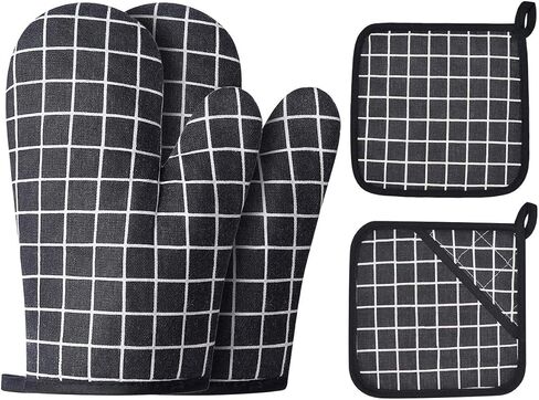 WinChange Oven Mitts and Potholders BBQ Gloves-Oven Mitts and Pot Holders Sets with Recycled Cotton Infill Silicone Non-Slip Cooking Gloves for Cooking Baking Grilling (4-Piece Set,Grey) in Saudi Arabia