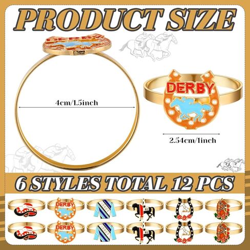 Landical 12 Pcs Derby Napkin Rings Set Metal Derby Horseshoe Ring Enamel Race Horse Riding Suit Napkin Holder Buckles Rose Horse Race Day Table Decoration Party Table Place Settings Supplies in Saudi Arabia