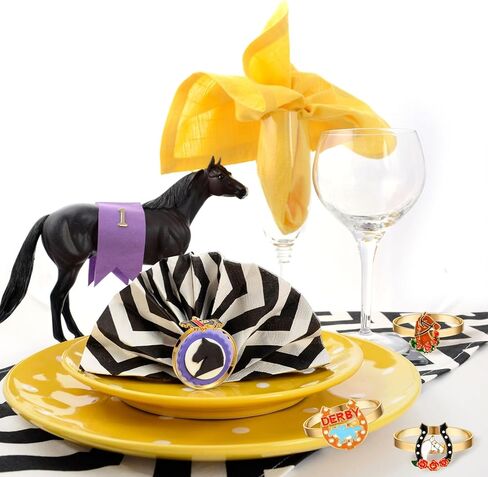 Landical 12 Pcs Derby Napkin Rings Set Metal Derby Horseshoe Ring Enamel Race Horse Riding Suit Napkin Holder Buckles Rose Horse Race Day Table Decoration Party Table Place Settings Supplies in Saudi Arabia