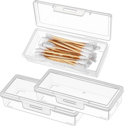 Sibba 3 x Plastic Cotton Swab Holder Clear Small Dental Floss Picks Storage Box Flossers Cotton Pad Holder with Dustproof Lid Travel Toothpick Floss Qtip Buds Portable Case Flosser Dispenser Container in Saudi Arabia