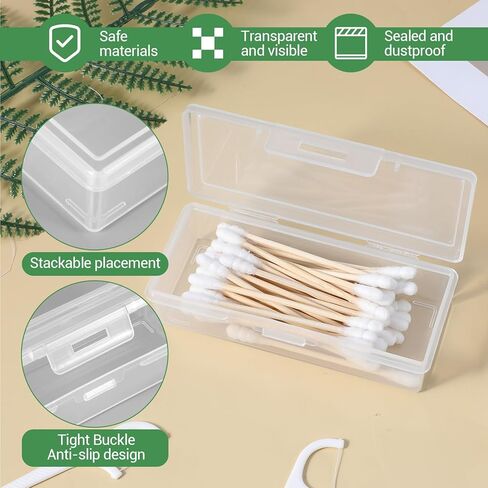 Sibba 3 x Plastic Cotton Swab Holder Clear Small Dental Floss Picks Storage Box Flossers Cotton Pad Holder with Dustproof Lid Travel Toothpick Floss Qtip Buds Portable Case Flosser Dispenser Container in Saudi Arabia