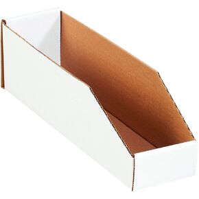 SNBINMT415 Open Top Bin Boxes, 4.5" Height x 15" Length x 4" Width, White (Pack of 50)