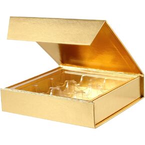 6 Truffle Boxes, Chocolates Boxes, Gold Truffle Gift Boxes Packaging with 9-Piece Plastics Tray, Magnetic Closure Lid 5.7x5.7x1.3 Inches
