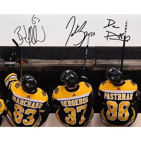 Ikonic Fotohaus Patrice Bergeron Brad Marchand David Pastrnak Bruins Signed Photo Autograph Print Wall Art Home Decor