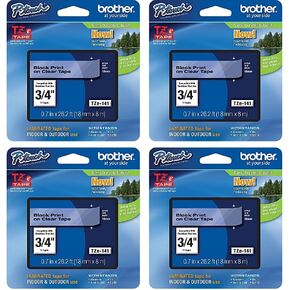 Brother Genuine P-Touch 4-Pack TZe-141 Laminated Tape, Black Print on Clear Standard Adhesive Laminated Tape for P-Touch Label Makers, Each Roll is 0.7"/18mm (~ 3/4") Wide, 26.2 ft. (8M) Long