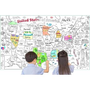 54x33 Inch US Themed Giant Coloring Poster for Kids United States Large Coloring Tablecloth Jumbo US Map Coloring Tablecover for Children Playing on Birthday Party Home Party