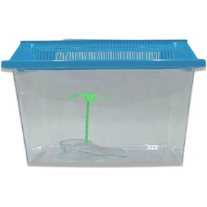 Portable Hermit Crab Tank, Plastic Carrier Cage with Lid and Handle, Small Terrariums for Reptiles, Crabs, Lizards, and More with Palm Tree Accessory, 8 inches