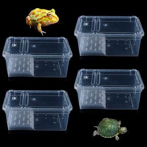 4 Pcs Turtle Tank Breeding Box, Horned Frog Plastic Portable Feeding Container for Horned Frog Turtle Small Reptile (Small Size)