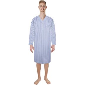 Men's Woven Sleep Gown Long Sleeve Cotton/Poly Front and FULL BACK SNAPS CLOSURE Comfortable Pajama sleepwear