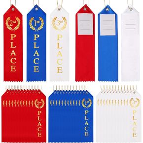 36PCS Award Ribbons, Medal Ribbons for 1st, 2nd, 3rd Place, Event Card & Rope Included, Perfect for Competitions, Sports Events, School Challenges, Vibrant Blue, Red, and White