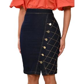 Anagrom Women's Knee Length Denim Skirt High Stretch Regular and Plus Size
