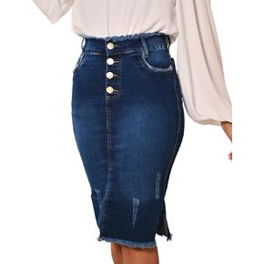 Anagrom Women's Knee Length Denim Skirt High Stretch Regular and Plus Size