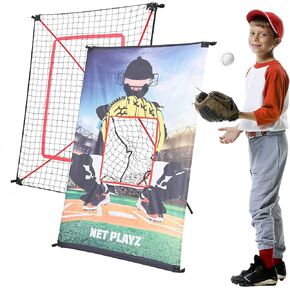 Junior Baseball/Softball Trainer Combo, 3-Feet by 5-Feet Pitching Target Panel and Pitchback Rebounder Net with Carry Bag, Black
