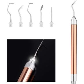 LED Weeding Tool for Vinyl with 5 Kinds of Hooks, Craft Weeding Tools for Vinyl with Light, Pin Pen Weeding Tool Set for Silhouettes Cutting DIY Crafting, No Battery (Rose Gold)