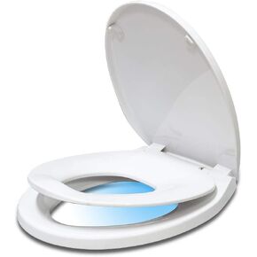 Round Toilet Seat with Built in Potty Training Seat, Slow Close, Easy Clean,Fit Standard Round Toilet, Plastic, White