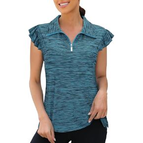 Viracy Ruffle Sleeve Womens Golf Shirt Lightweight Moisture Wicking Polo Wrokout Tops