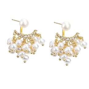 18k Gold White Pearl Drop Earrings For Women Handmade Trendy Comfy Real Freshwater Pearls Dangle Earrings Engaged Wedding Bridesmaid Hanging Jewelry