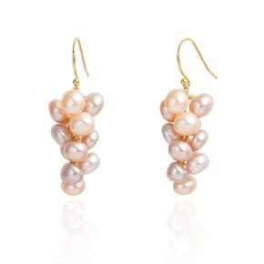 14K Gold Plated Sterling Silver Handmade Cultured Pearls Cluster Dangling Drop Earrings for Women