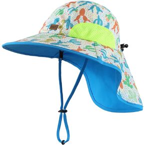 LLmoway Toddler Kids Beach Hat Boys Girls UPF50 Wide Brim Sun Hat with Neck Flap