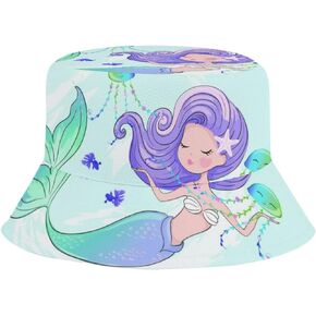 Kids Hats Mermaid Boys Girls Summer Bucket Travel Beach Sun Hat Cap Wide Brim for Toddler Children