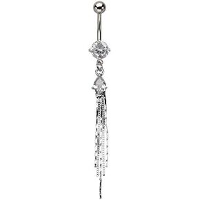 14GA 316L Surgical Steel Clear Gem Drop Chain Dangle Belly Button Ring