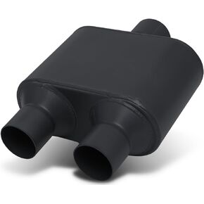M-AUTO 3" Inlet and 2.5" Outlet Dual Universal Muffler, Heavy Duty Stainless Steel Auto Accessories for Car Pickup Trucks, 12" Overall Length, Black