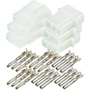 Strobe 3 Pin Connector AMP Power Supply Bulb Female Male Sockets Pin (18-24 AWG Wires) for Whelen (Pack of 3 Set)