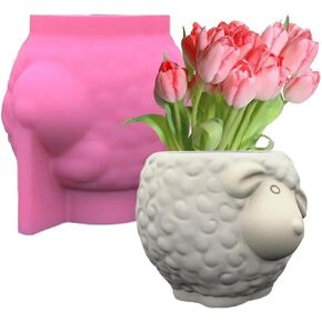 Sheep Shape Concrete Flower Pot Silicone Mold Animal Succulent Planter Pot Vase Mold Pen Holder Epoxy Resin Cement Clay Mould