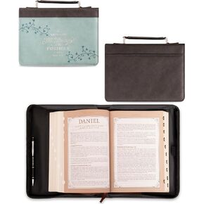 Christian Art Gifts Women's Fashion Bible Cover All Things are Possible Matthew 19:26, Gray and Light Blue Vines Faux Leather, Medium