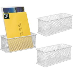 MyGift White Wire Mesh Magnetic Storage Baskets, Whiteboard Accessories, Classroom and Office Supply Organizer, Set of 3