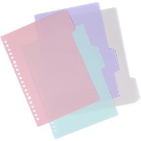 Binder Dividers with 4 Tabs 1 Set 20 Rings A5 Multicolor Tabs Dividers Index Table of Contents Dividers
