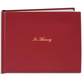 BookFactory Funeral Guest Book "in Memory" / Leather Memorial Book/Memorial Guest Book (48 Pages - 8 7/8" x 7"), Rich Burgundy Bonded Leather, Section Sewn Hardbound (LOG-048-MEM-A-AMT7-FX)