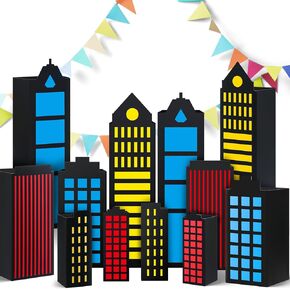 Motiskyy 12 Pcs Hero Party Favor Boxes Skyscraper City Gift Boxes Hero Theme Party Decoration Candy Goodies Boys Girls Birthday Party Decorations Supplies (Black)