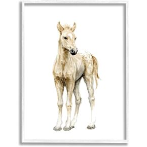 Stupell Industries Baby Horse Foal Watercolor Portrait Kids' Nursery Animal White Framed Wall Art, 16 x 20, Brown