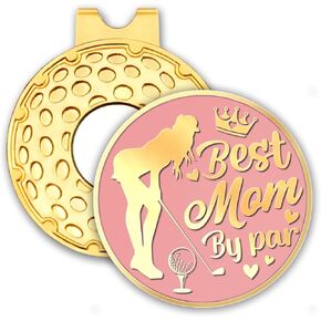 Best Mom by Par Pink Gold Golf Ball Marker with Hat Clip, Funny Golf Accessories for Women, Christmas Mother's Day Birthday Gifts for Mom Mother Golf Fan Golfer, Novelty Golf Gifts